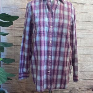 Madewell Purple Red Blue Plaid Button Down Flannel XS